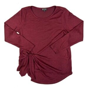 DG2 Diane Gilman Burgundy Side Knot High Low Long Sleeve Top L